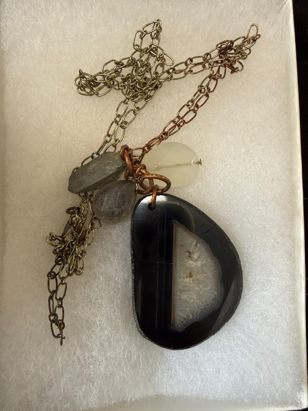 Agate Slice Pendant Necklace with Mixed Stone Accents - Black